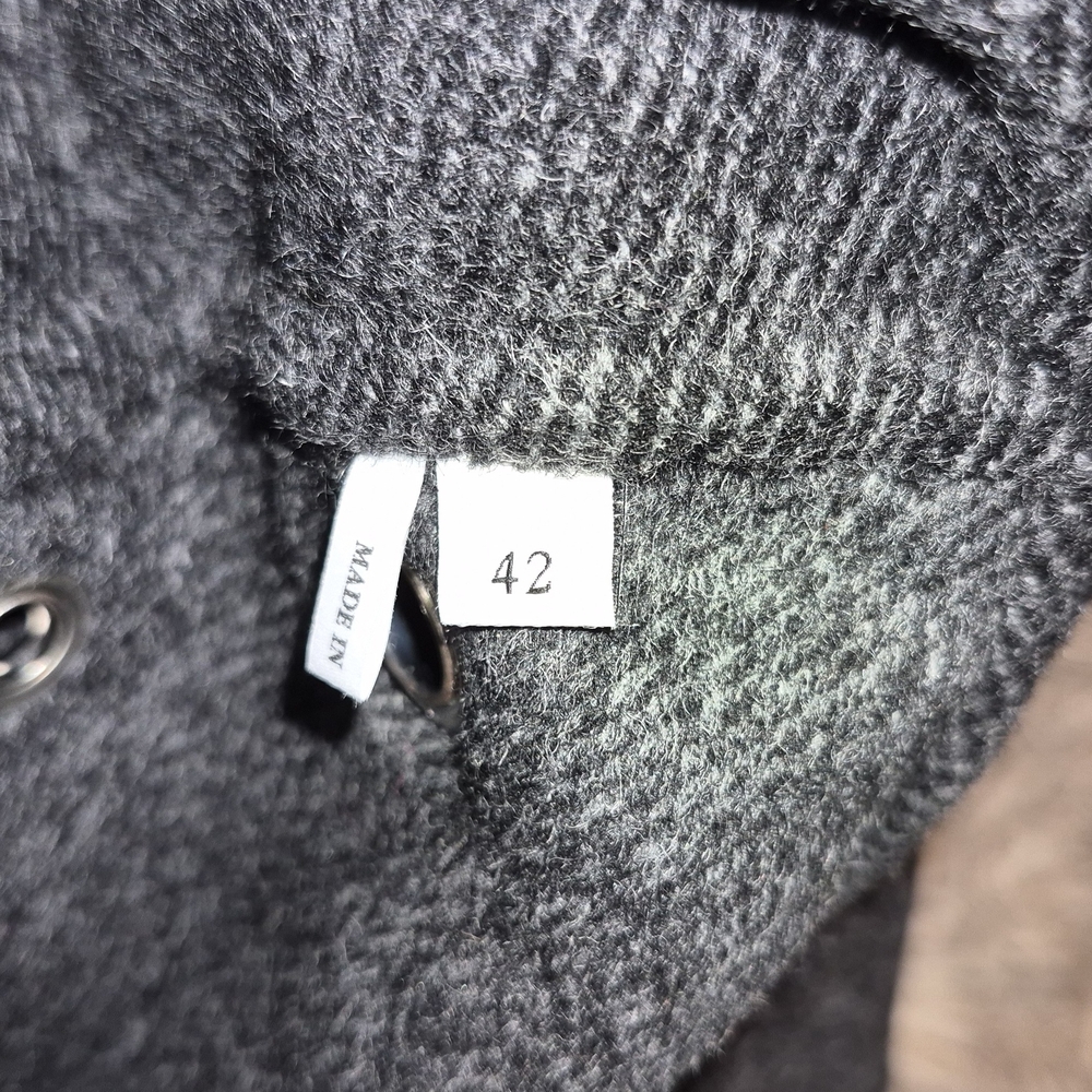 Sandro Dark Gray Wool-Blend Pea Coat with Grommet Sleeve Detail - Picture 6 of 9